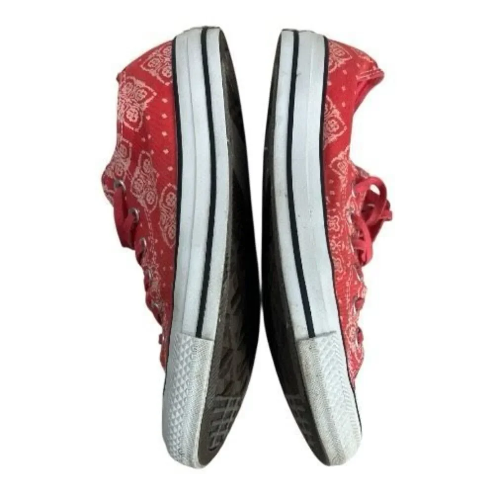 Converse All Stars Women Coral Red Bandana Print Sneakers Size 10 Skateboarding - Picture 5 of 11